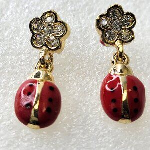 Mini LadyBug Enamel Crystal Earrings